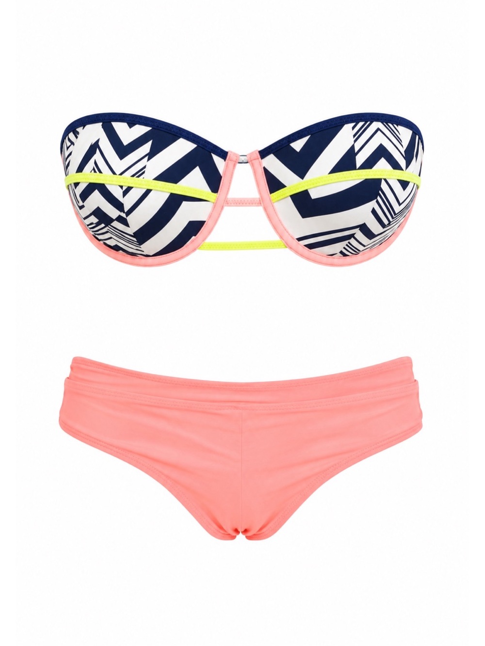 Victorias Secret Neon Chevron Print Strapless Cheeky Bottoms Bikini Set M/36C